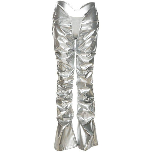 Faux Leather Sexy Low-rise Street Snap Straight Leg Casual Leggings